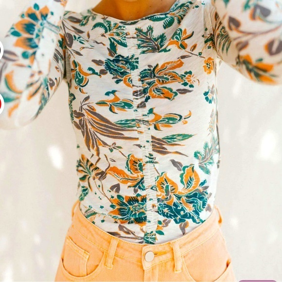 Free People We The Free Dreamed of You Tee in Teal Combo NWT XS with Stretch - Picture 3 of 15